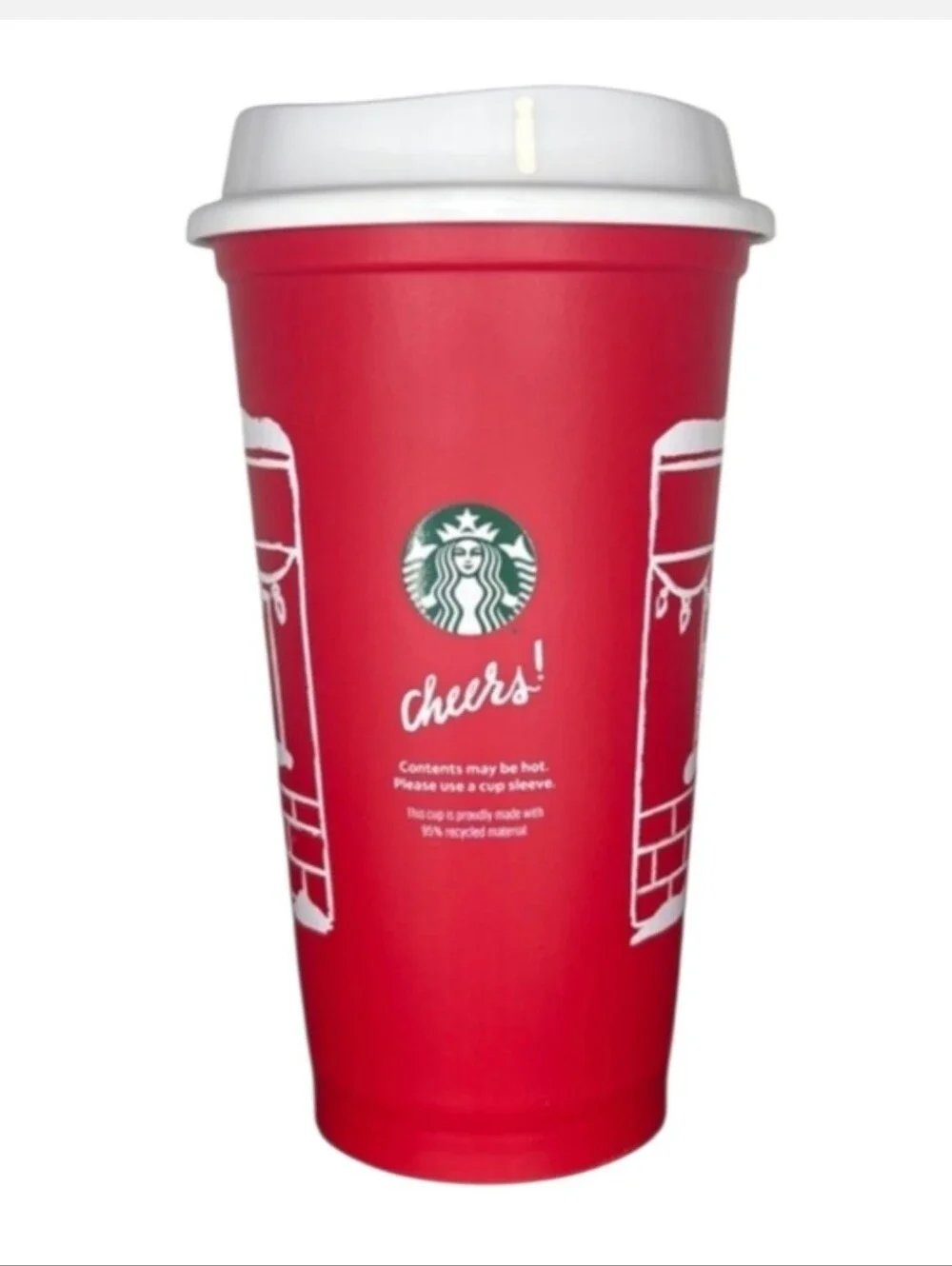 NEW-Starbucks Red and White Holiday Reusable Cup w/SB inspired pen